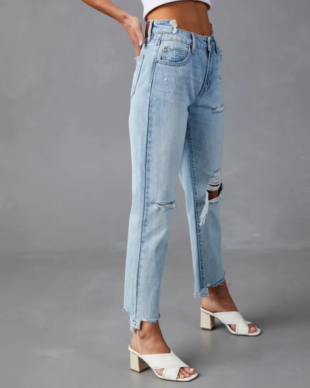Keep Looking High Waisted Distressed Boyfriend Jeans sold by Vici