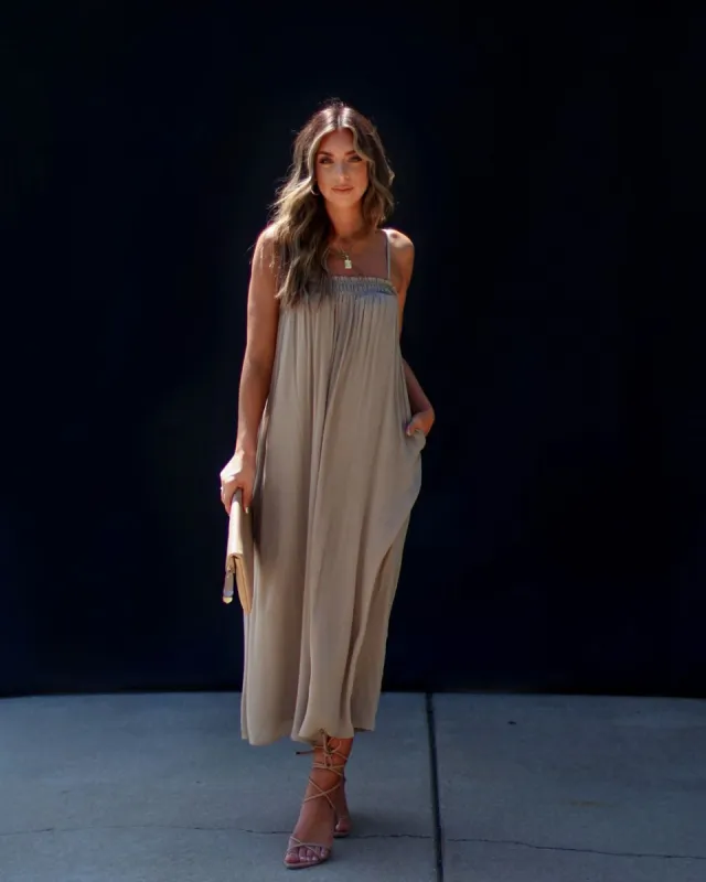 Gracia Everyday Sleeveless Pocketed Midi Dress - Olive - SALE sold by Vici