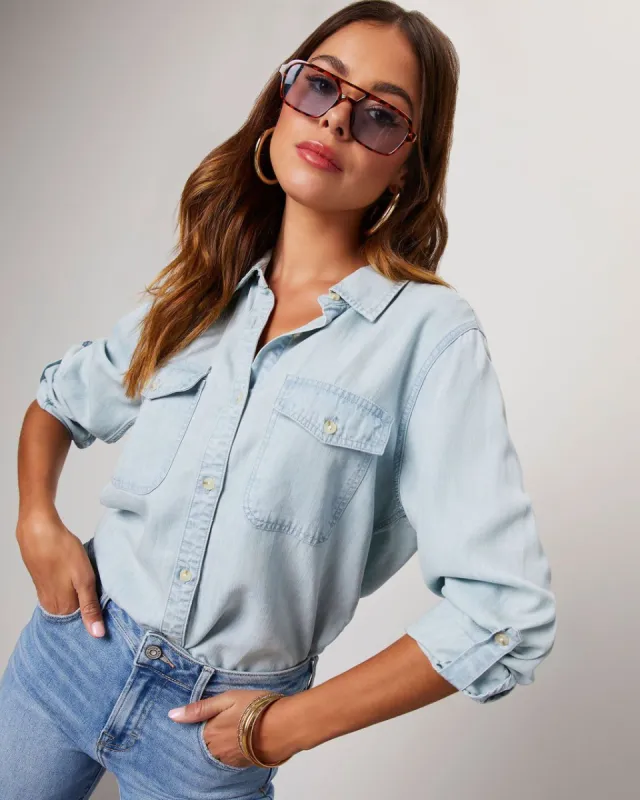 Saleigh Pocketed Button Down Top - Light Blue sold by Vici