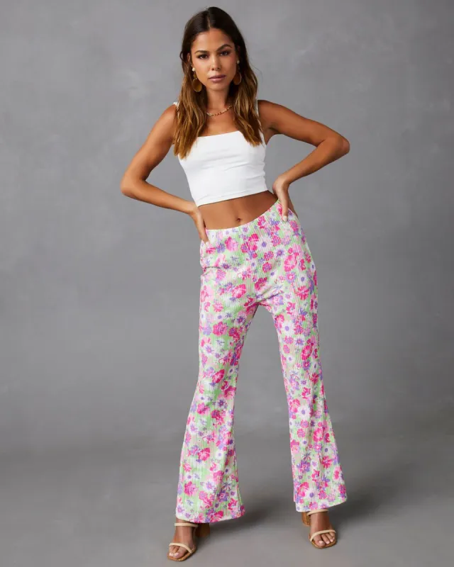 Front Row Floral Plisse Flare Leg Pants - FINAL SALE sold by Vici