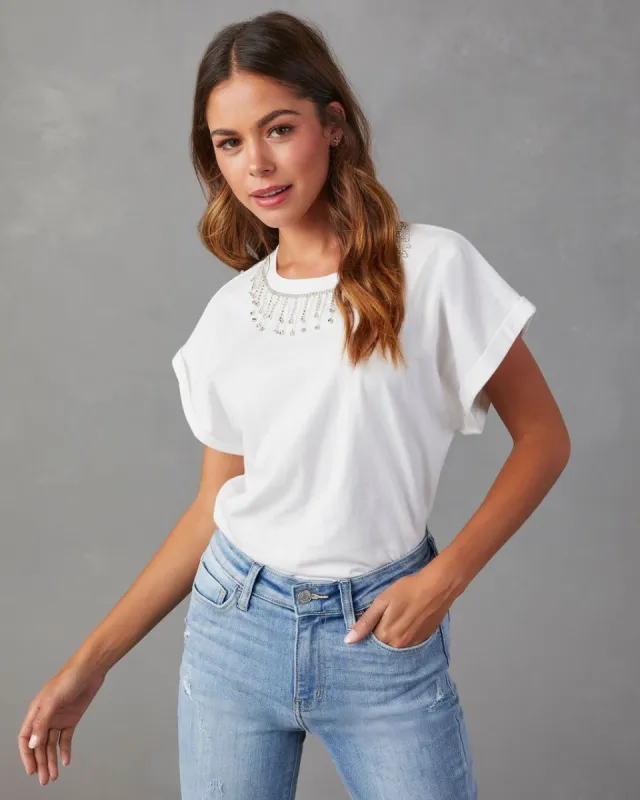 Affari Rhinestone Short Sleeve Top - White - FINAL SALE sold by Vici