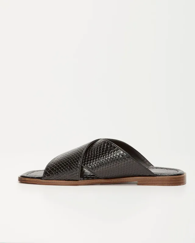 Avena Croc Embossed Slide Sandals - Black - FINAL SALE sold by Vici