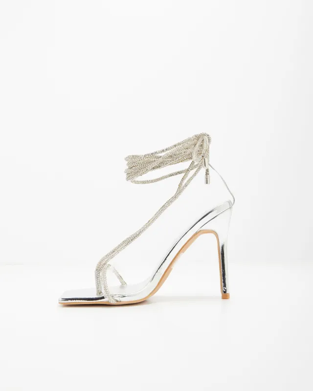Tesi Rhinestone Embellished Strap Square Toe Heels sold by Vici