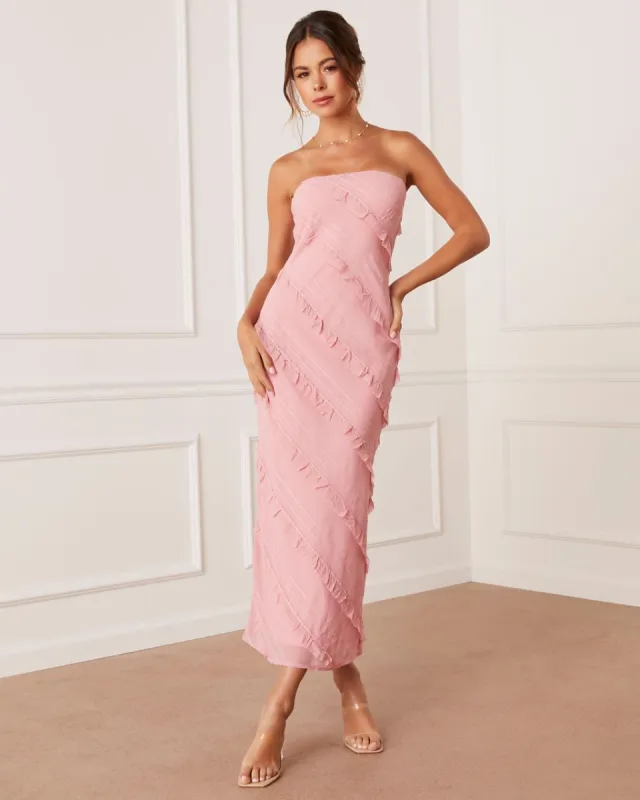 Baylie Strapless Ruffle Stitch Maxi Dress - Pink - SALE sold by Vici