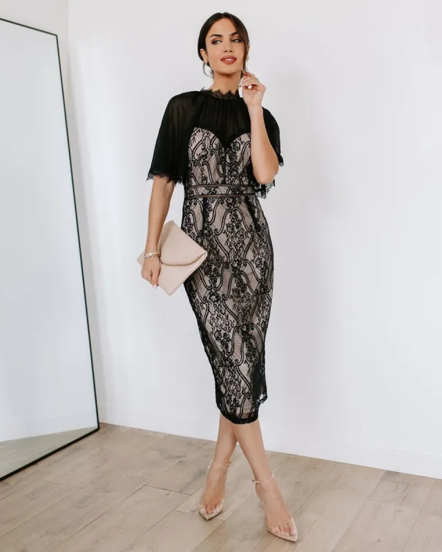 Bring On The Night Lace Chiffon Sleeve Midi Dress sold by Vici