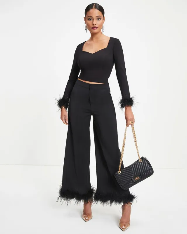 New Lover Feather Trim Pocketed Pants sold by Vici