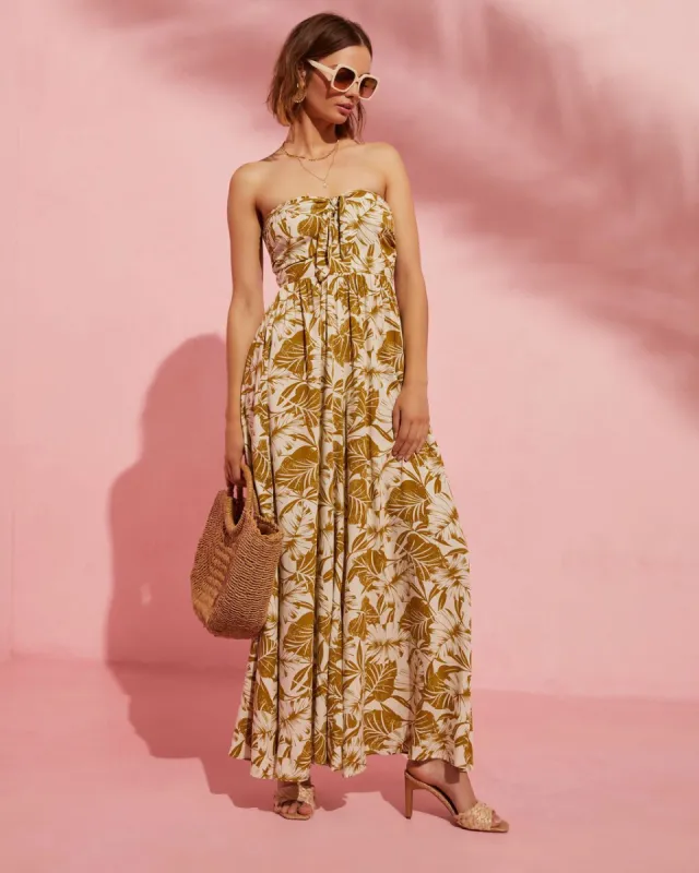 Desara Strapless Tropical Print Jumpsuit sold by Vici