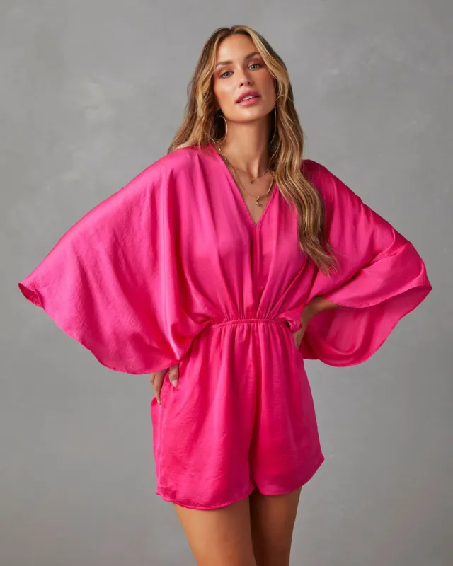 Helena Satin Kimono Sleeve Romper sold by Vici