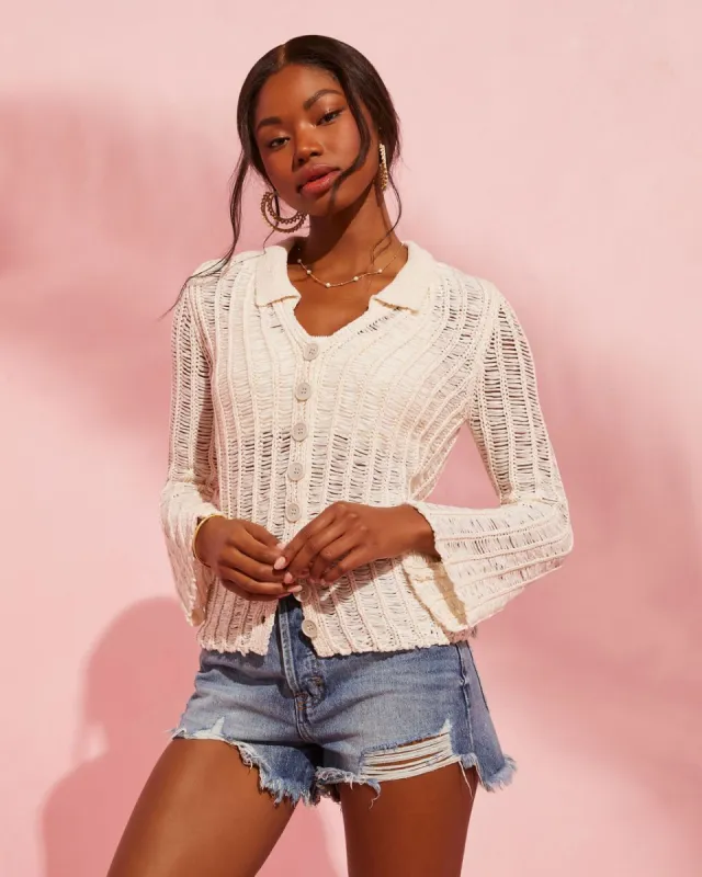 Phylis Crochet Long Sleeve Button Front Top - Cream - FINAL SALE sold by Vici