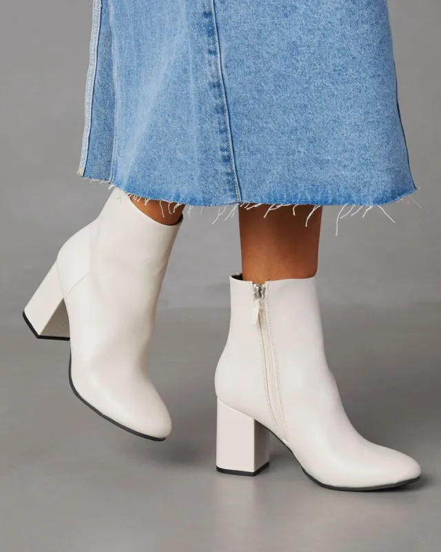 Strut It Faux Leather Heeled Booties - Off White sold by Vici