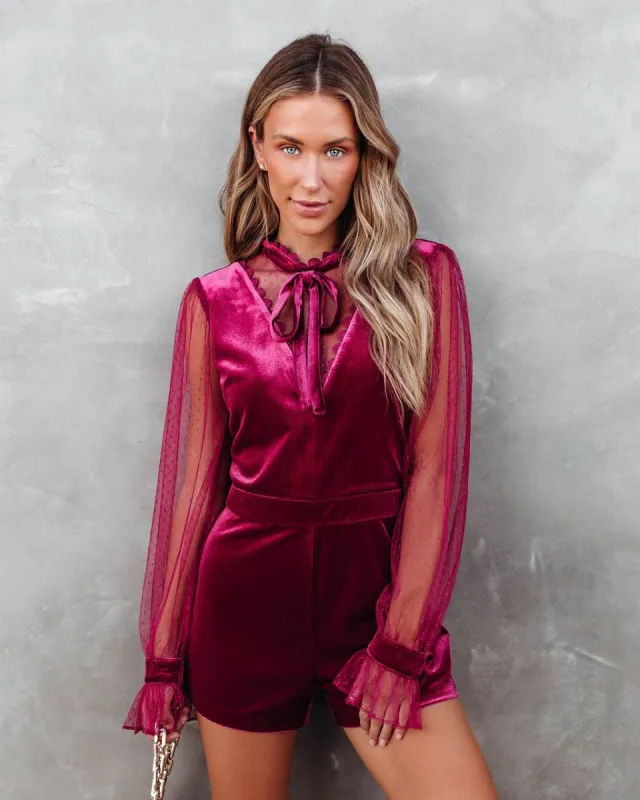 Front Row Velvet Mesh Neck Tie Romper sold by Vici