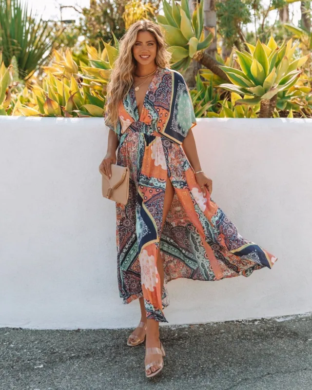 Syke Paisley Print Slit Maxi Dress - FINAL SALE sold by Vici