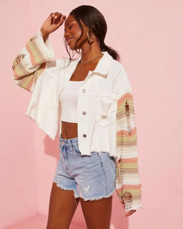 Hotline Cropped Knit Contrast Jacket - Ivory sold by Vici