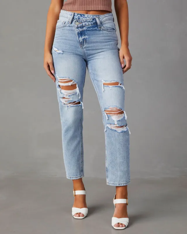 Tyrique High Rise Distressed Straight Leg Jeans - Light Wash - SALE sold by Vici