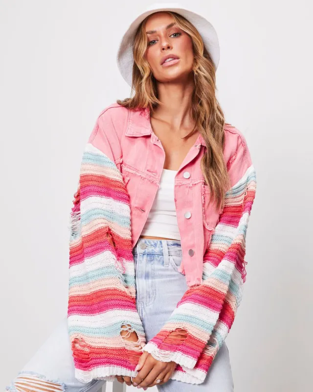 Hotline Cropped Knit Contrast Jacket - Pink - SALE sold by Vici