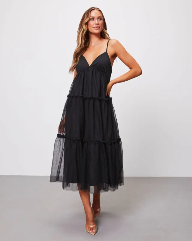 Midnight Glamour Tulle Midi Dress - Black - SALE sold by Vici