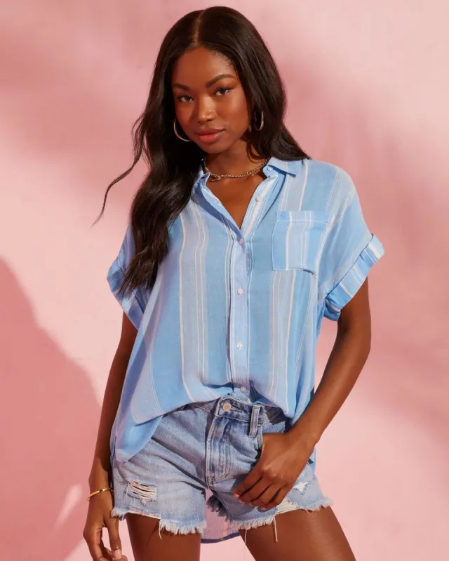 Tandi Striped Short Sleeve Button Down Top - Blue/White - FINAL SALE sold by Vici