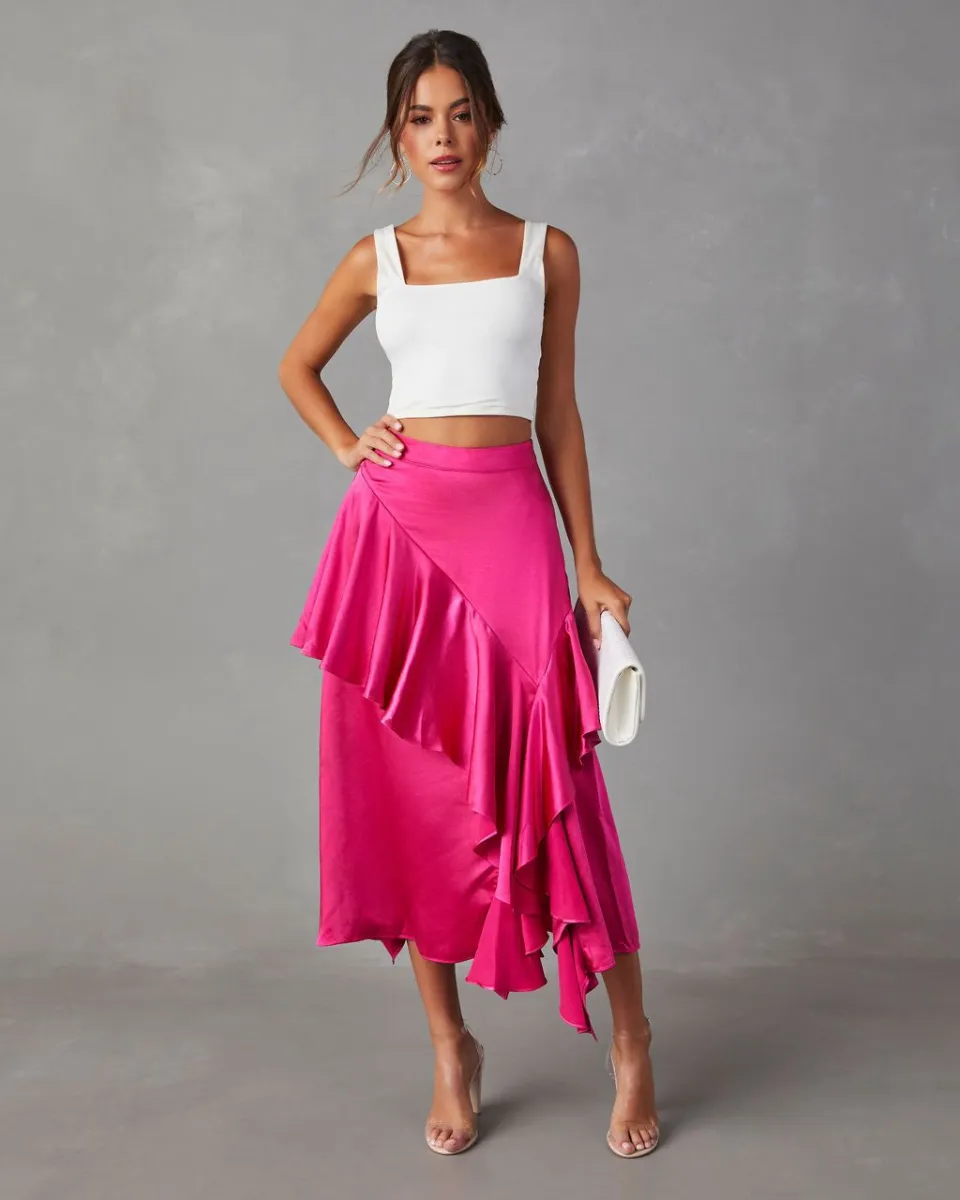 Amorina Ruffle Midi Skirt - Fuchsia - FINAL SALE sold by Vici