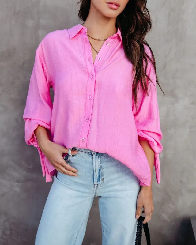 Full Of Surprises Back Tie Button Down Top sold by Vici