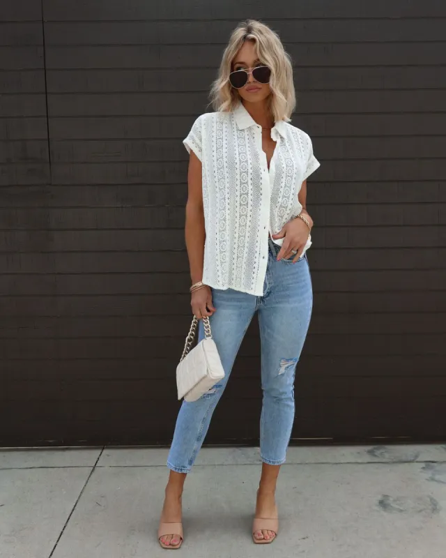 Beach Sunsets Crochet Button Down Top sold by Vici