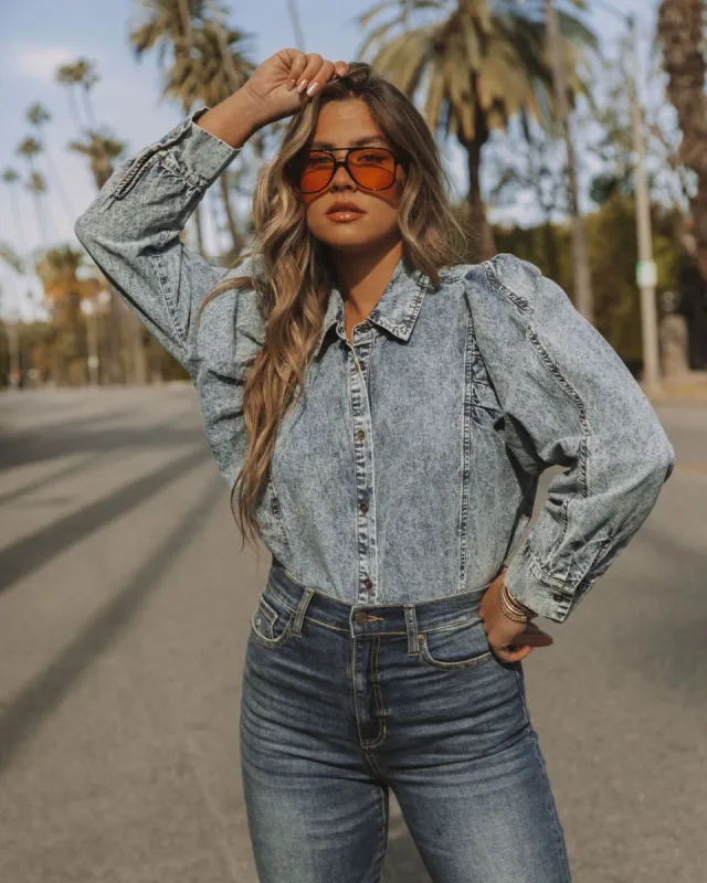 Express Yourself Cotton Mineral Wash Button Down Top sold by Vici