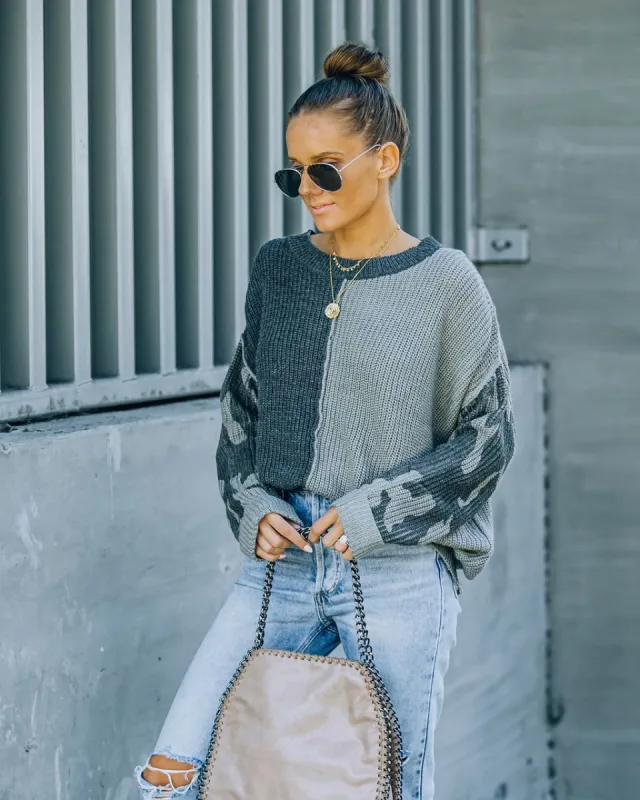 Durgan Distressed Colorblock Knit Camo Sweater - FINAL SALE sold by Vici