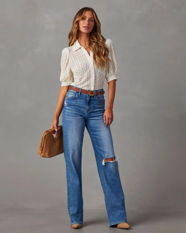 Secrets Revealed Lace Button Down Top sold by Vici