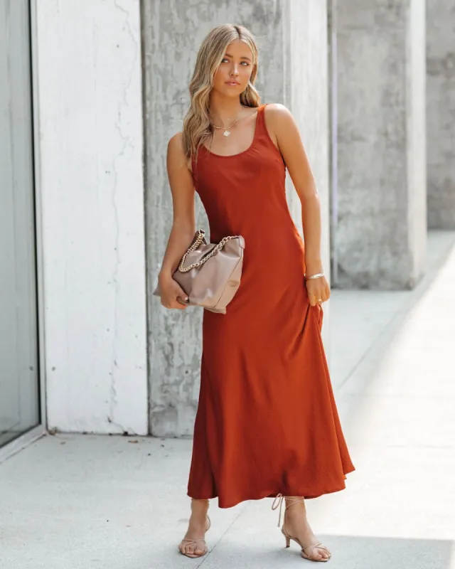 Night To Remember Satin Maxi Dress - Rust - FINAL SALE sold by Vici