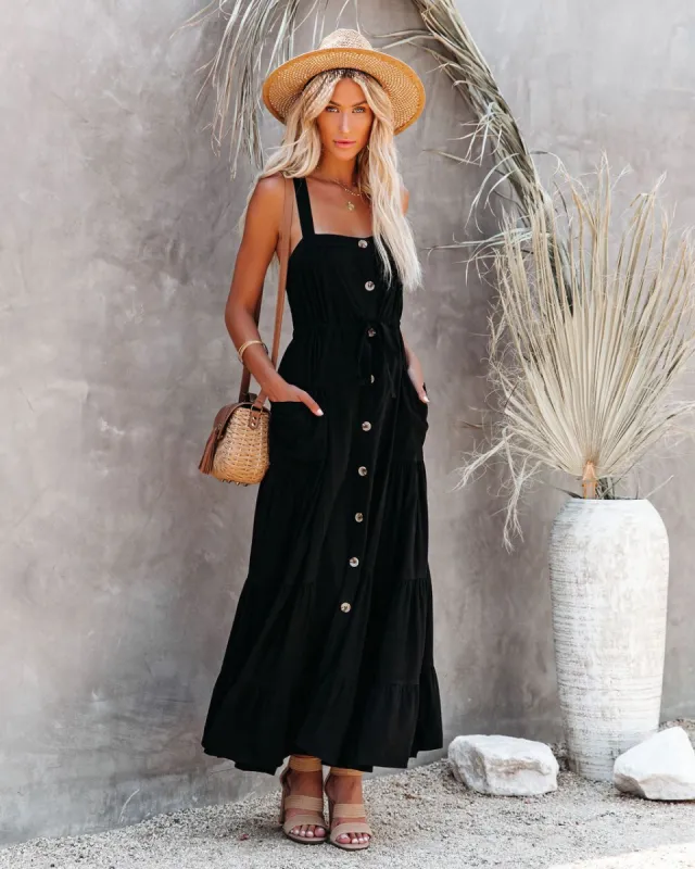 Grapevine Linen Blend Pocketed Maxi Dress - Black sold by Vici