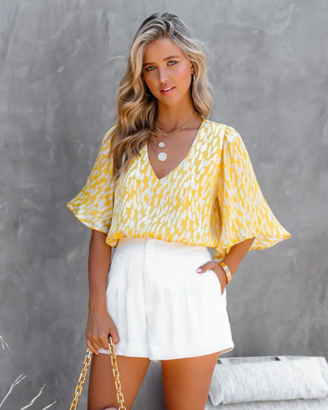 Time Flies Printed Bell Sleeve Blouse - Yellow - FINAL SALE sold by Vici