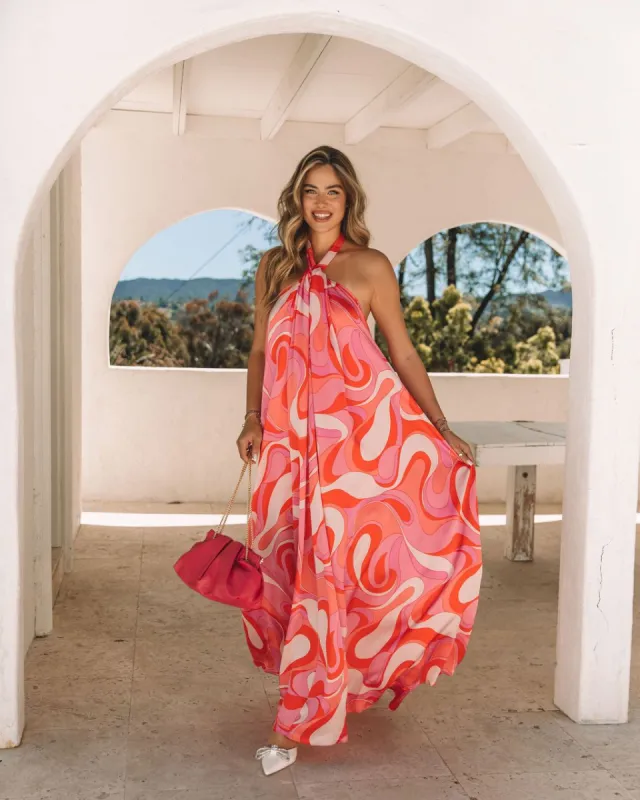 Shades Of Spring Satin Printed Halter Maxi Dress - FINAL SALE sold by Vici