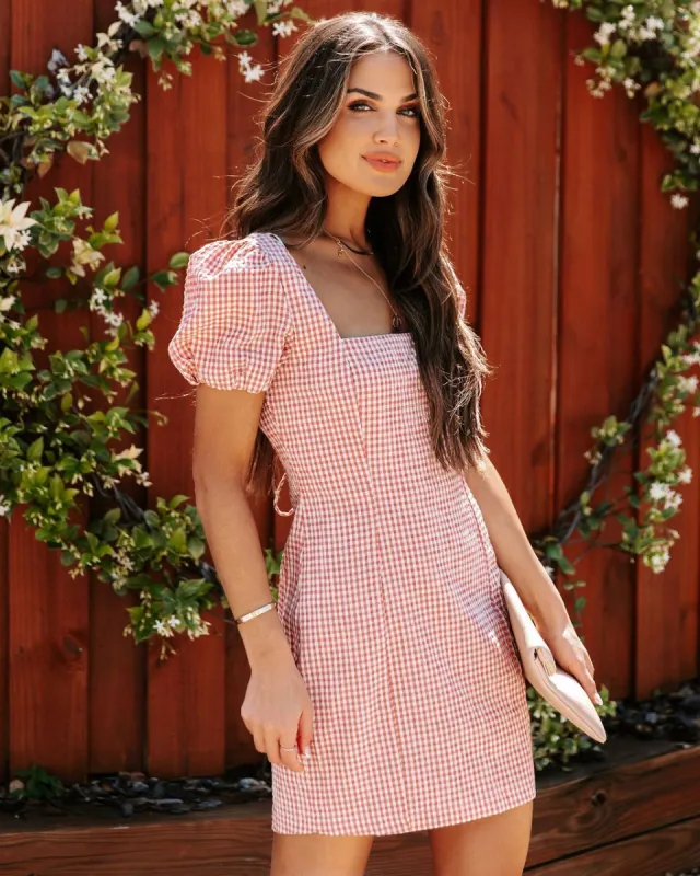Miri Gingham Puff Sleeve Mini Dress - Dusty Rose - FINAL SALE sold by Vici