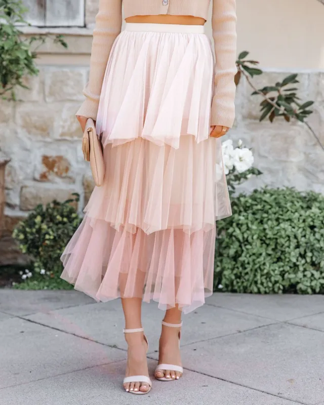 Save The Last Dance Tiered Tulle Midi Skirt sold by Vici