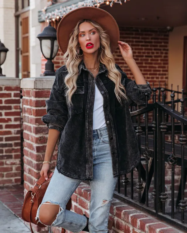 Omri Cotton Pocketed Corduroy Shacket - Faded Black - FINAL SALE sold by Vici