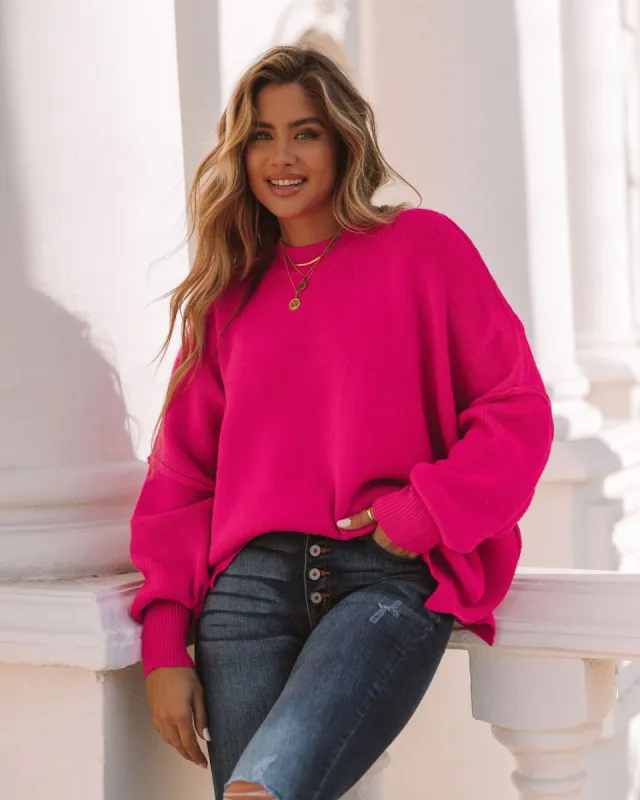 Dariel Relaxed Knit Sweater - Hot Pink - FINAL SALE sold by Vici