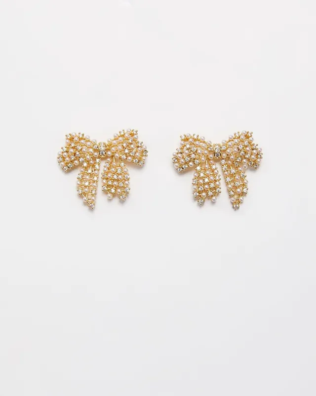 Crystal Couture Rhinestone Bow Earrings sold by Vici