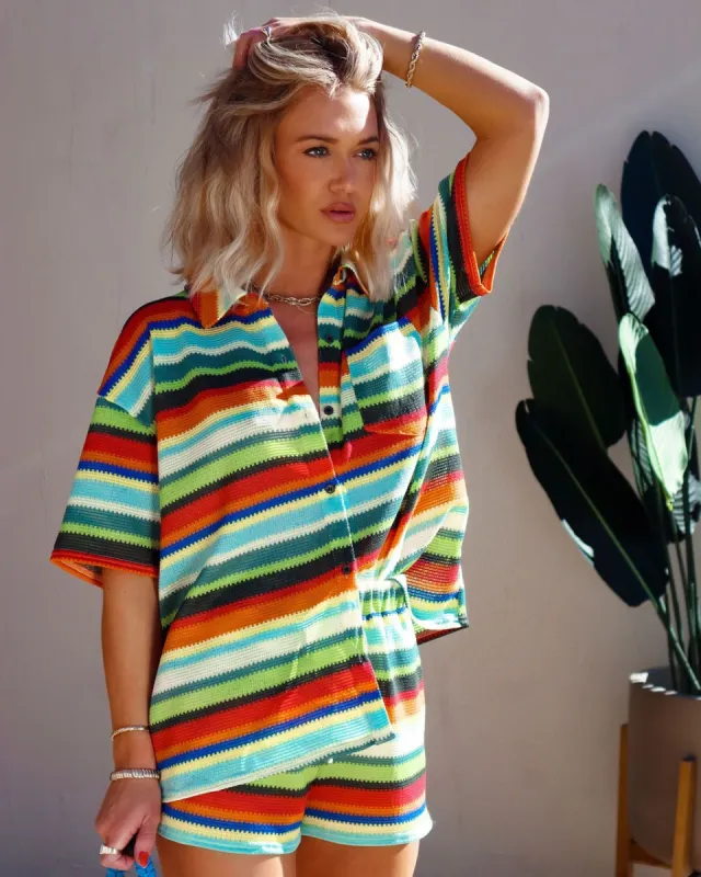 Barbados Vacay Striped Button Down Top - FINAL SALE sold by Vici