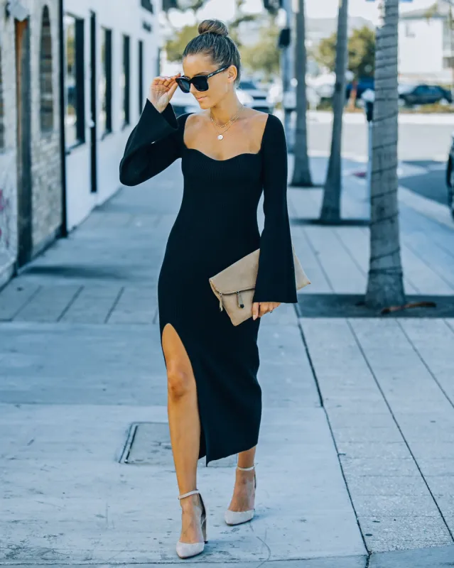Broadway Ribbed Knit Midi Dress - Black - FINAL SALE sold by Vici