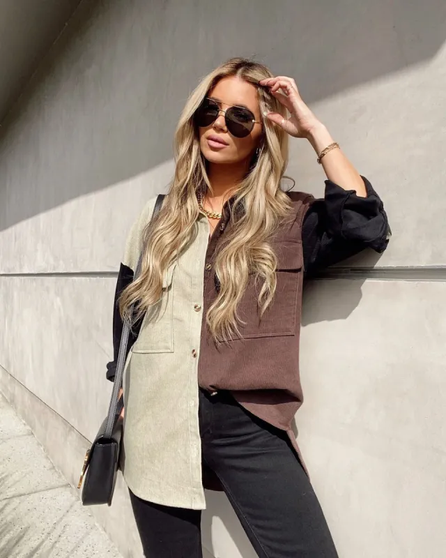 Lisha Cotton Colorblock Corduroy Shacket - FINAL SALE made by Vici