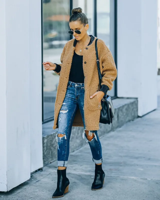 Cherished Pocketed Faux Leather Teddy Coat - FINAL SALE sold by Vici