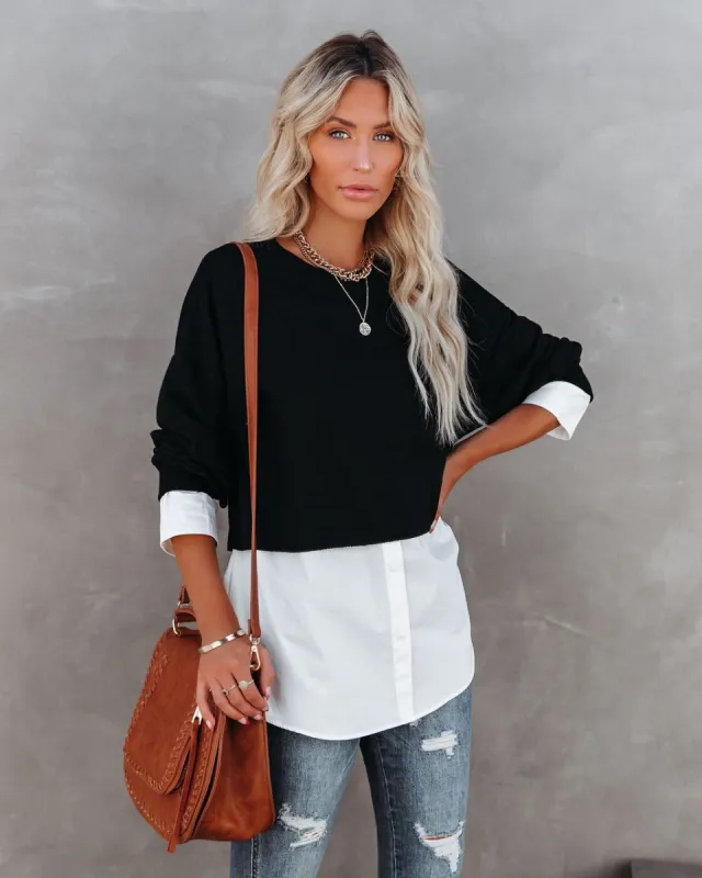 Kiersten Cotton Contrast Poplin Knit Top - Black - FINAL SALE sold by Vici