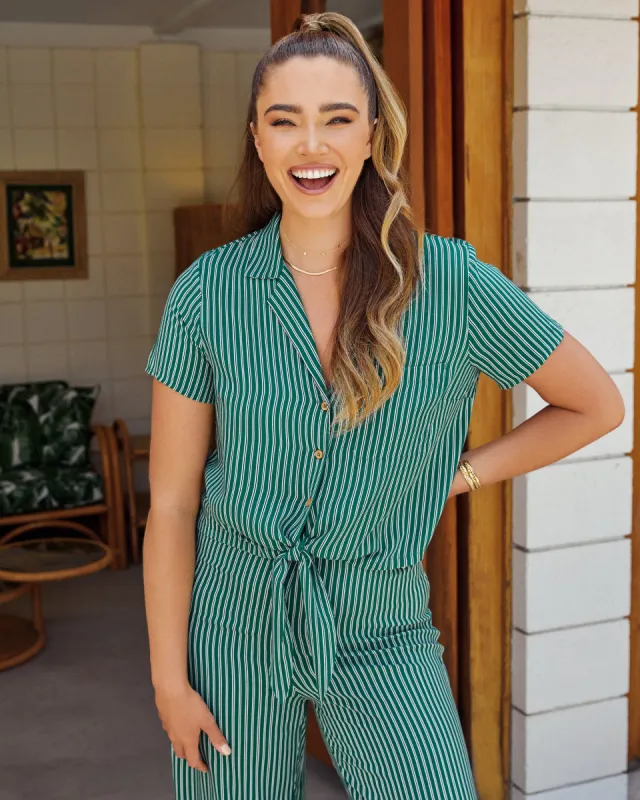 Tonya Striped Button Down Tie Top - FINAL SALE sold by Vici