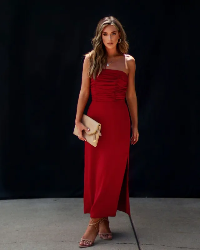 Rinna Satin Ruched Midi Dress - Wine Red - FINAL SALE made by Vici