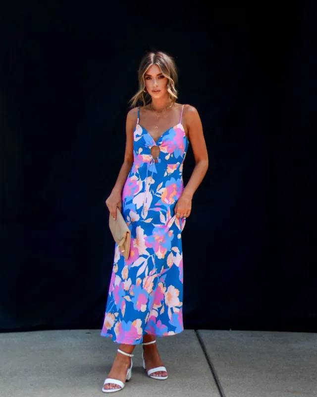 Kaiya Tropical Print Midi Dress - Blue/Multi - SALE sold by Vici