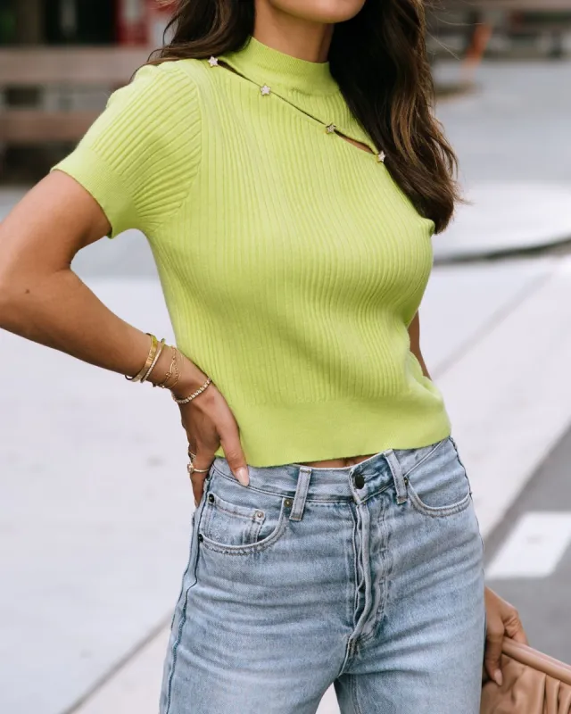 Got Me Starstruck Ribbed Embellished Cutout Top sold by Vici