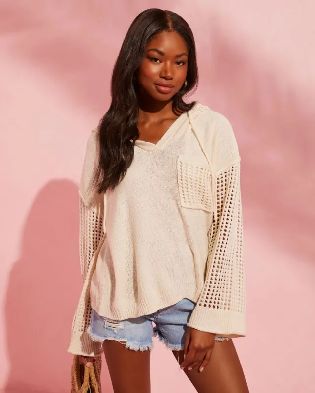 Aventura Crochet Hooded Sweater - Ecru - SALE sold by Vici