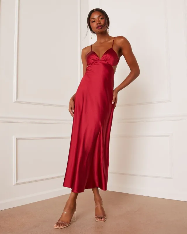 Renelle Satin Cutout Midi Dress - Scarlet Red - FINAL SALE made by Vici