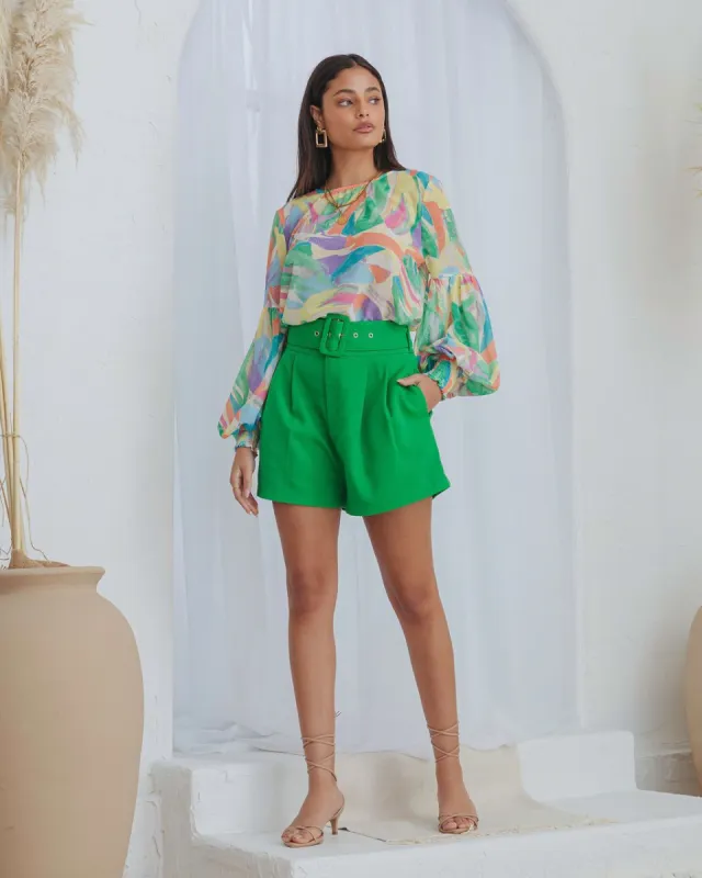Shades Of Paradise Printed Balloon Sleeve Top - FINAL SALE sold by Vici