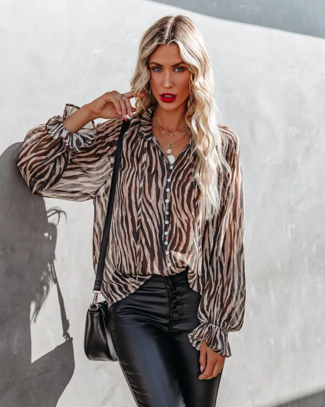 Tustin Printed Button Down Ruffle Blouse - FINAL SALE sold by Vici