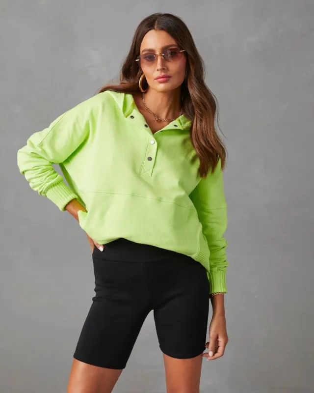 Mindful Cotton Pocketed Henley Hoodie - Neon Lime sold by Vici